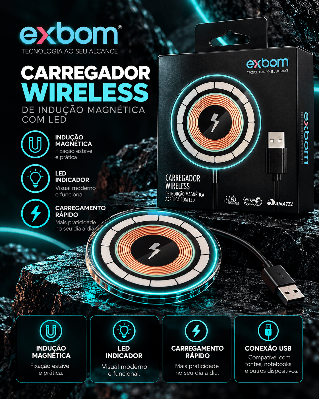 Carregador Wireless Exbom em Destaque