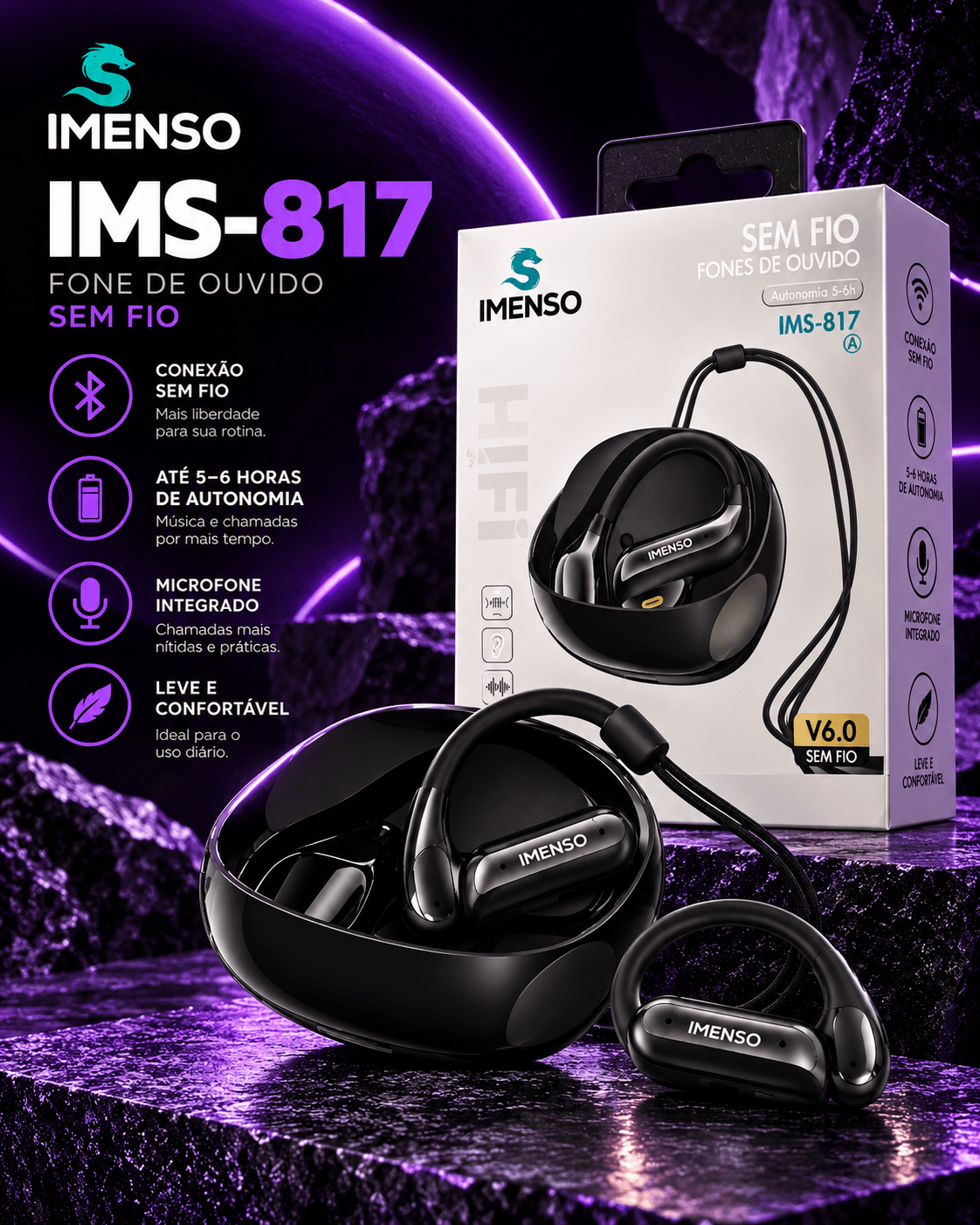 Fones IMENSO IMS-817 em Neon Roxo