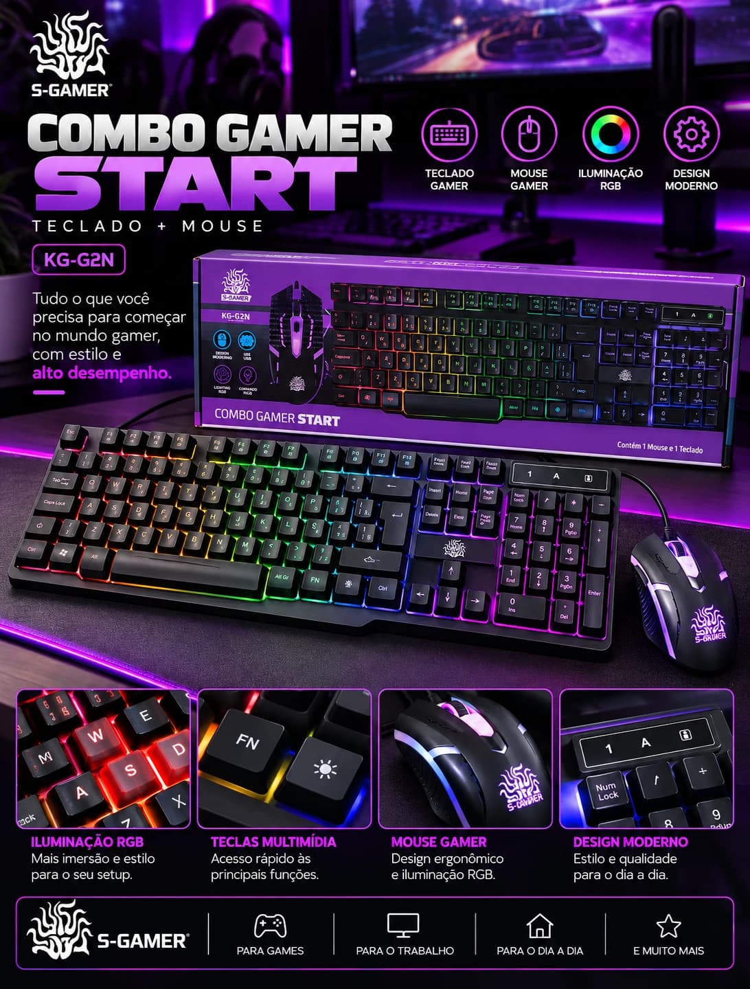 S-Gamer Combo Gamer Start KG-G2N Teclado + Mouse RGB