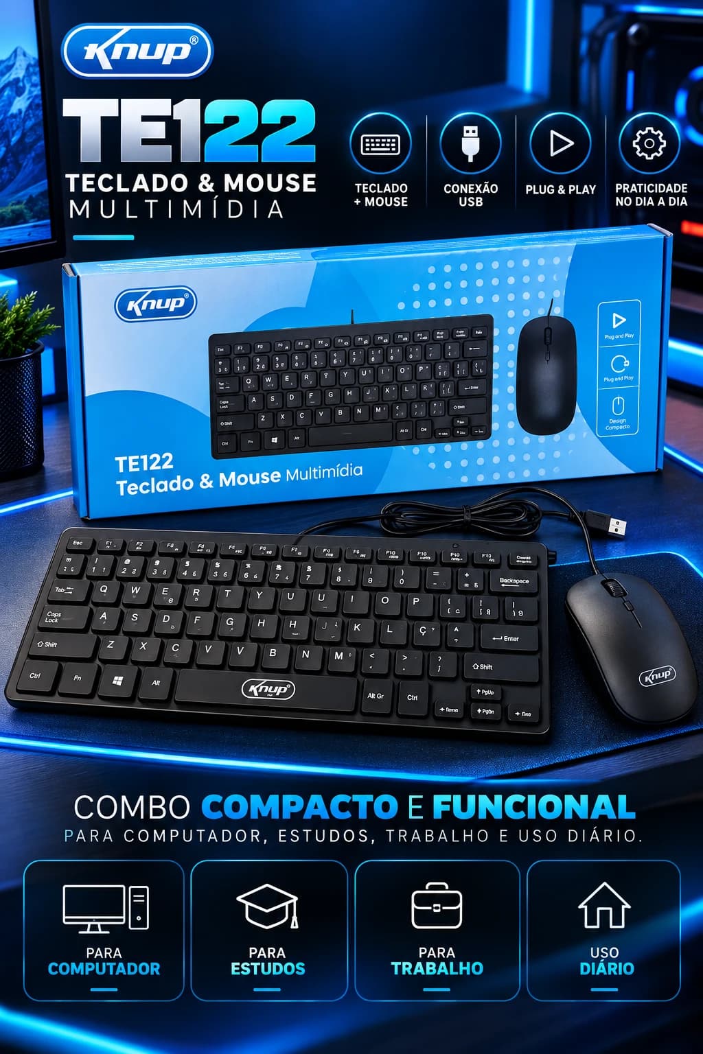 Knup TE122 Combo Teclado e Mouse Multimídia USB