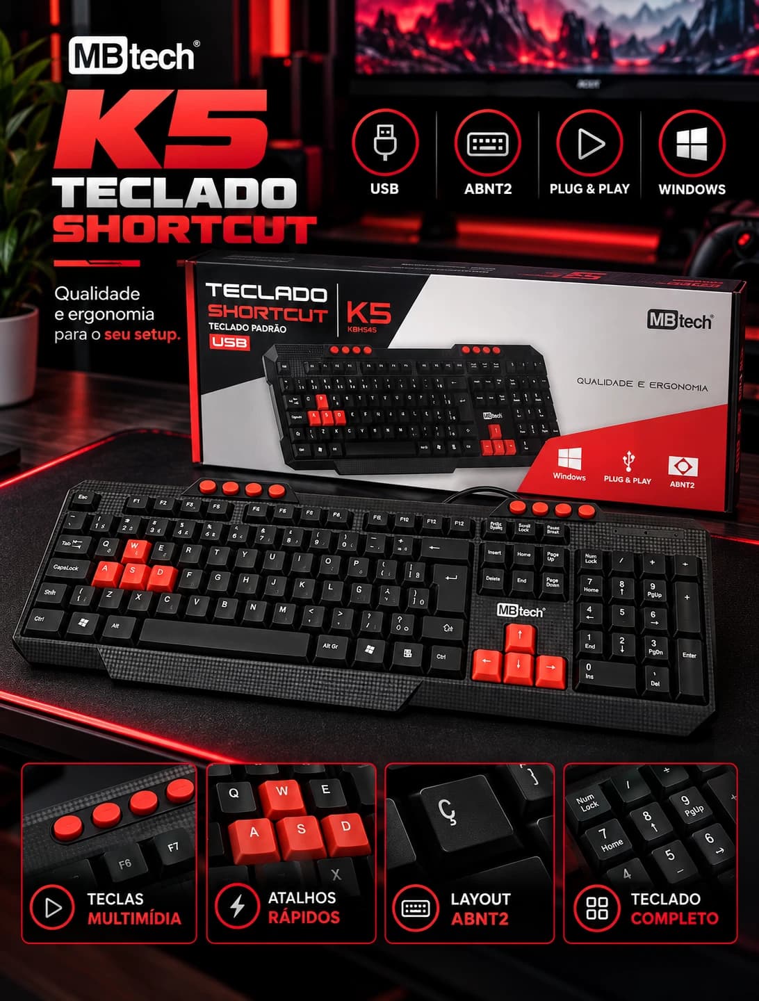 MBtech K5 Teclado Shortcut USB ABNT2