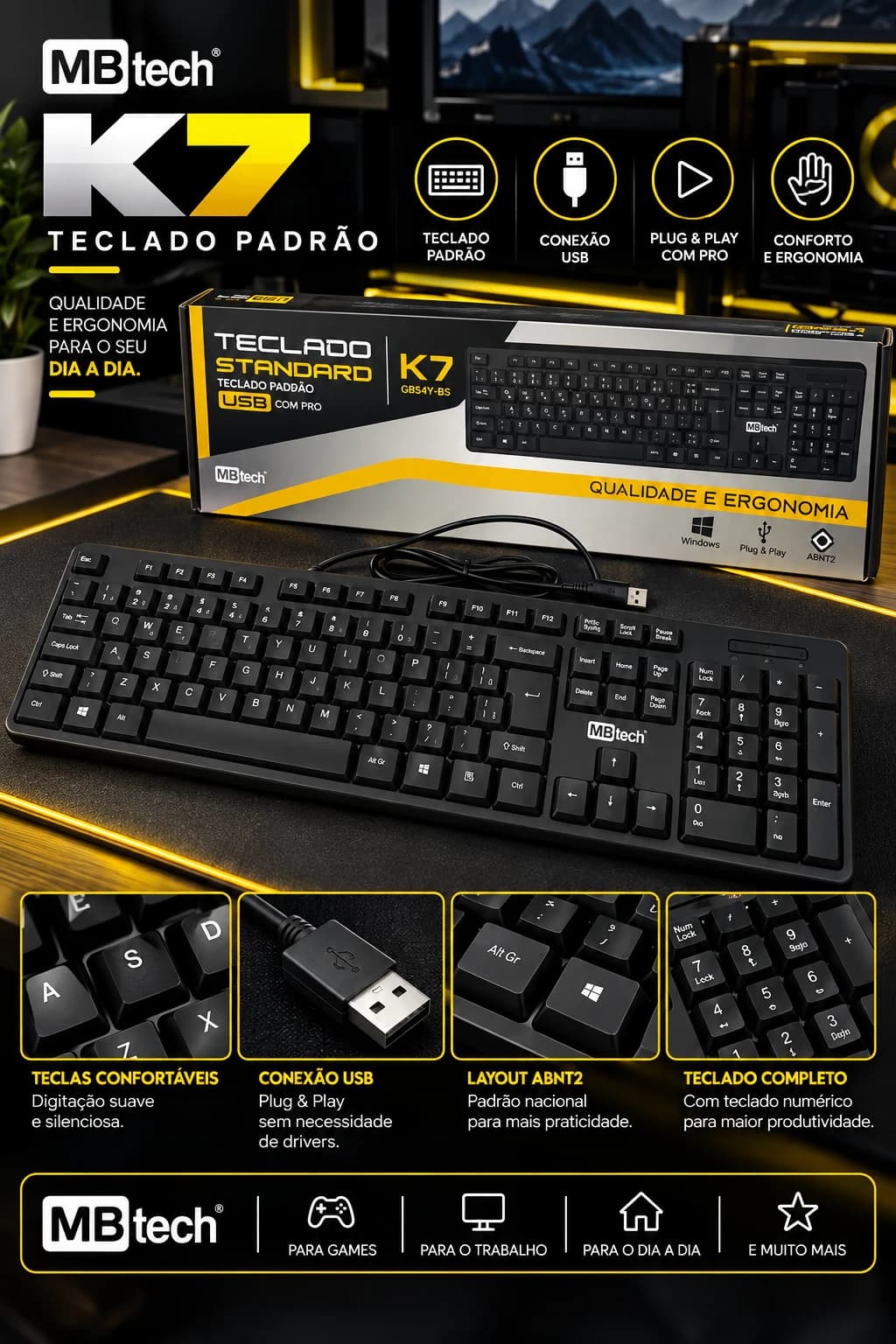 MBtech K7 Teclado Padrão USB ABNT2