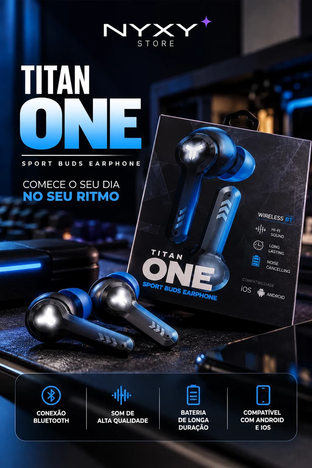 Titan One Sport Buds Fone Bluetooth Sem Fio Earphone Hi-Fi