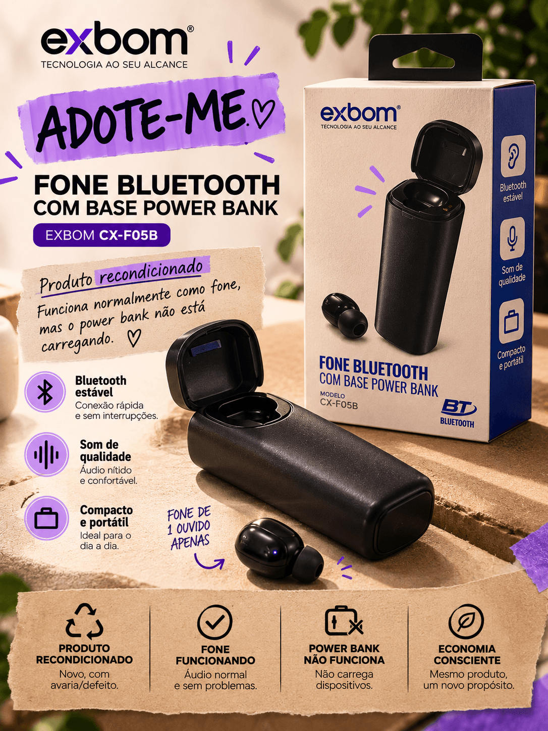 Fone Bluetooth Recondicionado Exbom