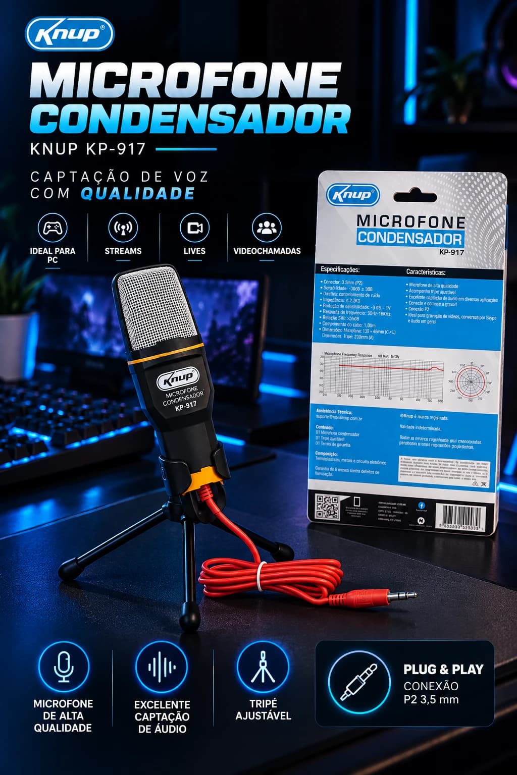Knup Microfone Condensador KP-917