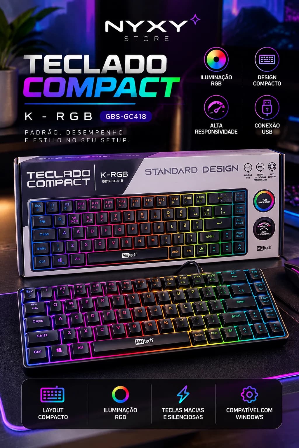 MBtech K-RGB GBS-GC418 Teclado Compacto RGB USB Anti-Ghosting
