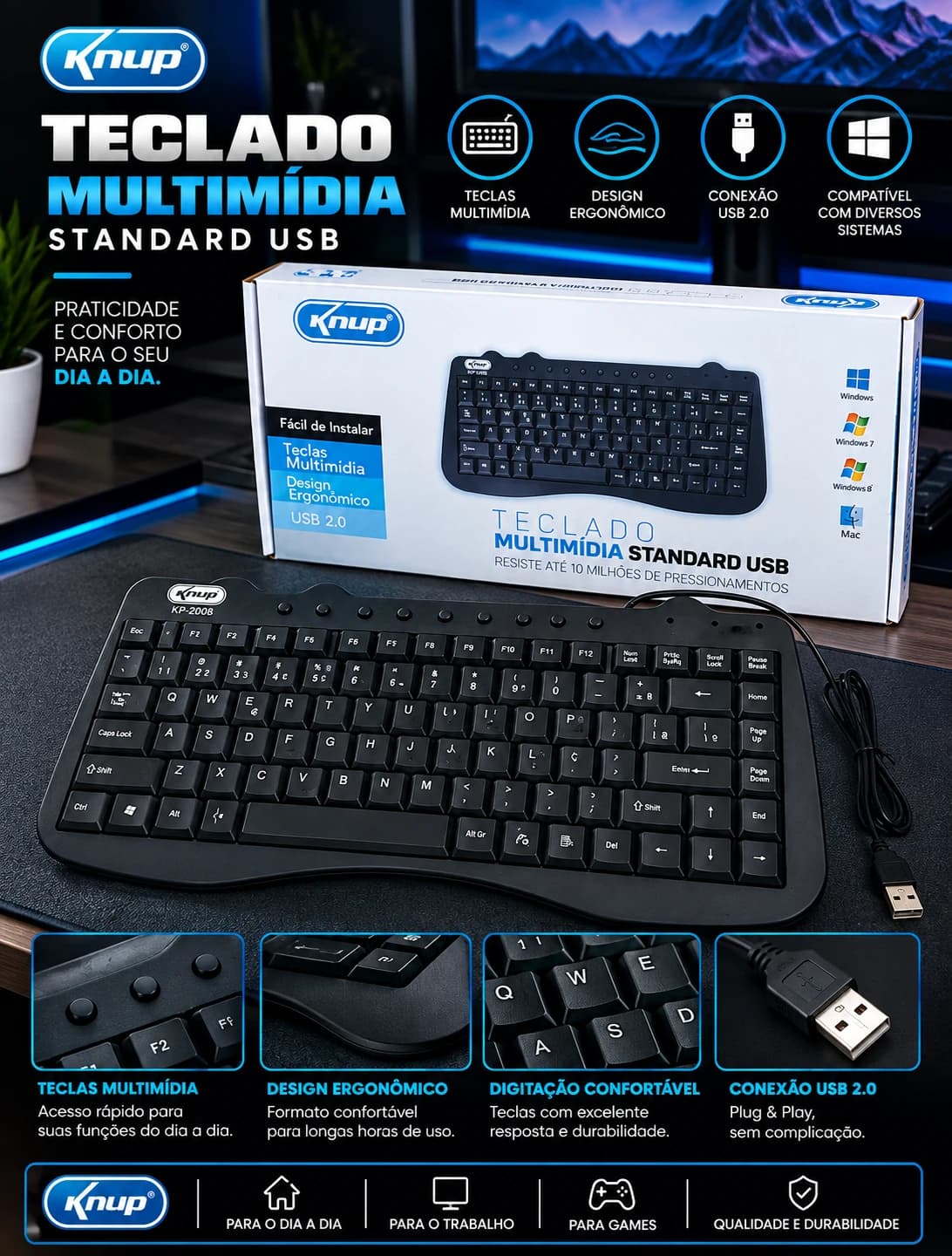 Knup Teclado Multimídia Standard USB KP-2008