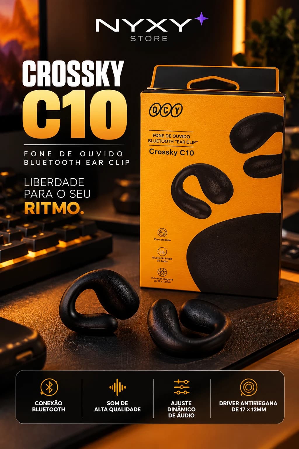QCY Crossky C10 Fone Bluetooth 5.3 Open-Ear Ear Clip